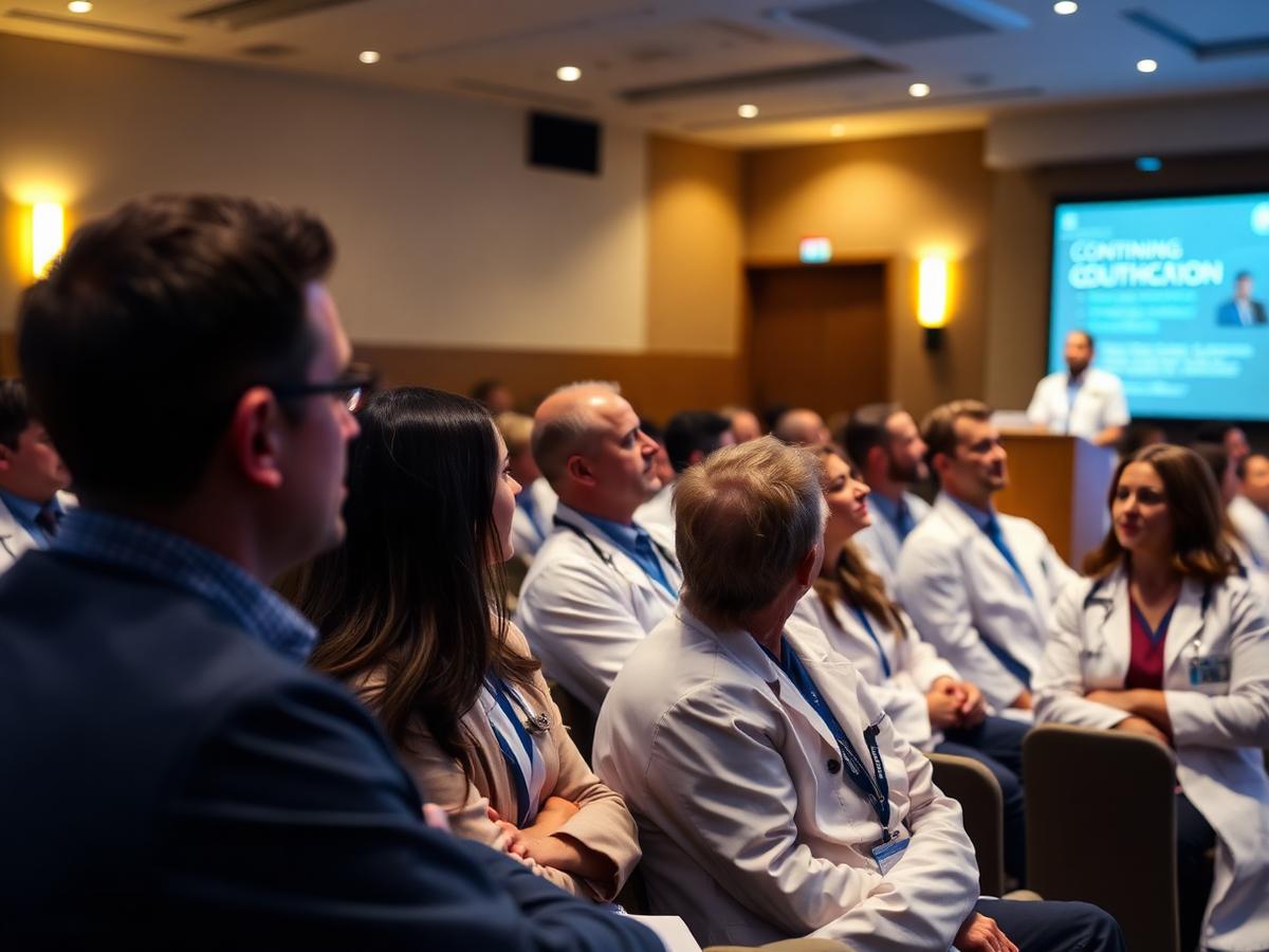 Physicians attending a continuing medical education symposium